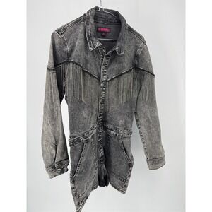 Rock & Roll Denim Romper M Jumpsuit Metal Fringe Acid Wash Gray Western Festival